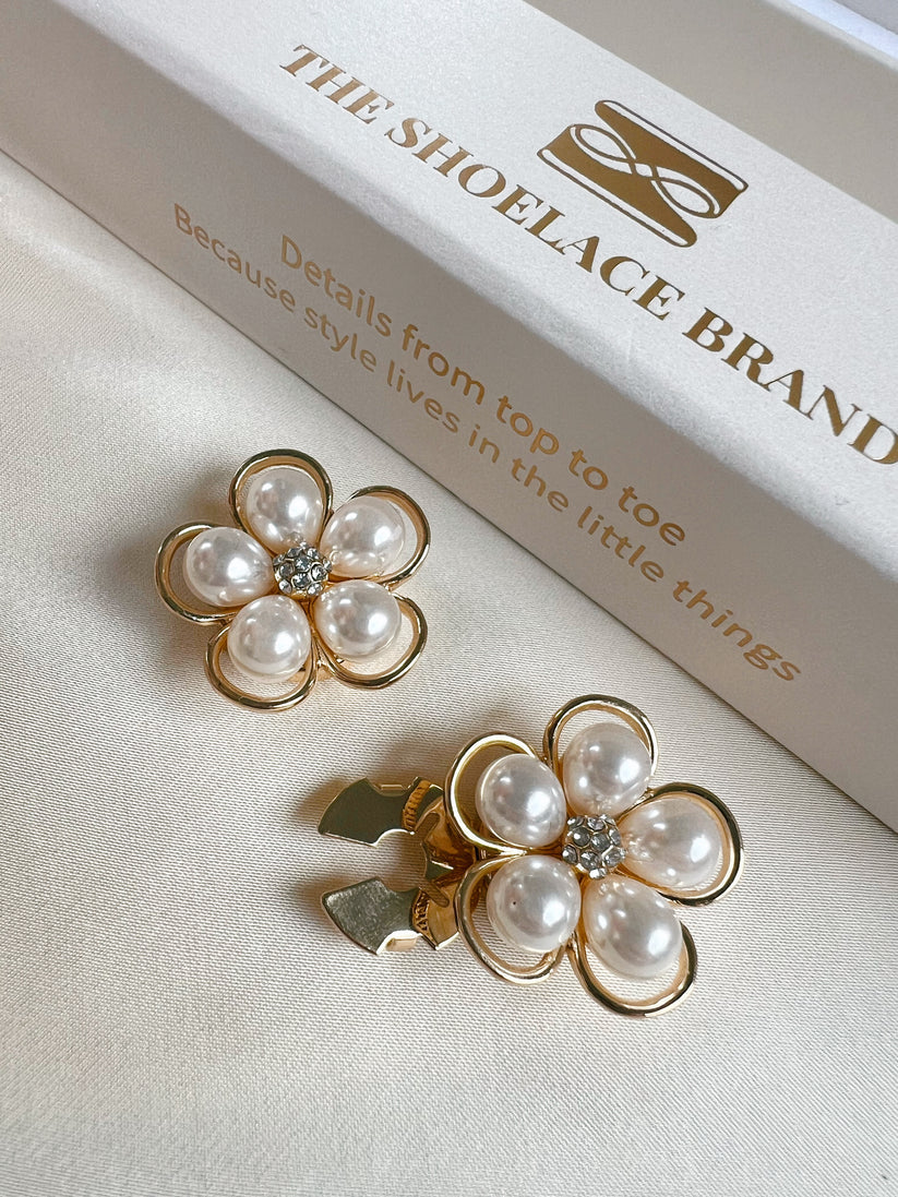 Felicia Framed Pearl Flower Button Charm Gold The Shoelace Brand