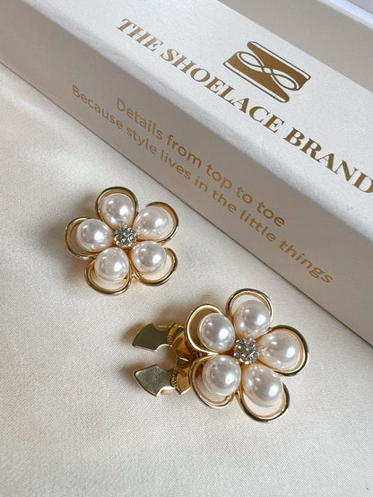 Felicia Framed Pearl Flower Button Charm Gold The Shoelace Brand