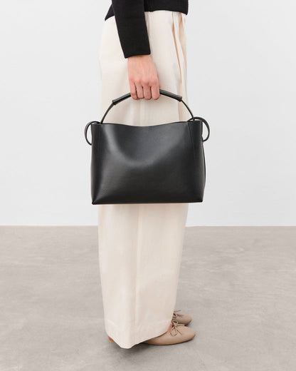 Hedda Midi Handbag Black Leather Flattered