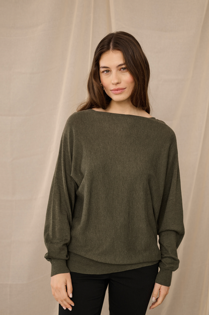 Annemarie Batwing Jumper Olive Night Mel Culture