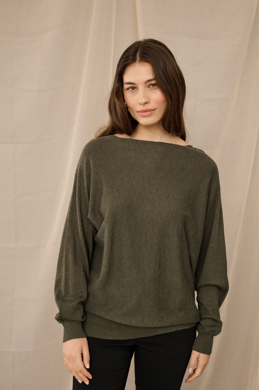 Annemarie Batwing Jumper Olive Night Mel Culture