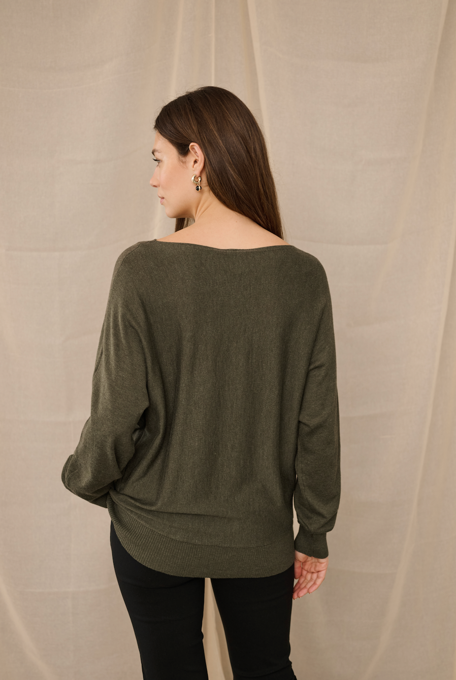 Annemarie Batwing Jumper Olive Night Mel Culture