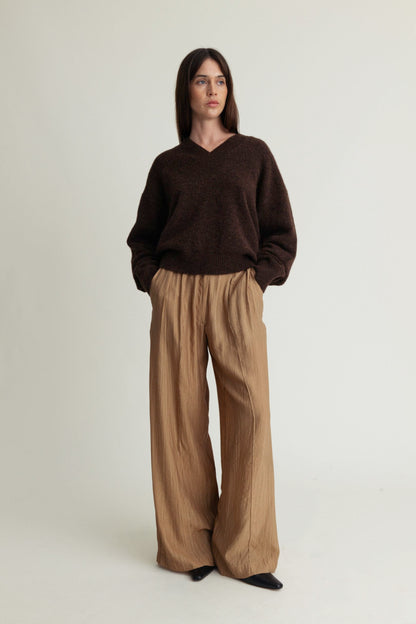 Daily V-Neck Chocolate Brown Melange A Part of the Art